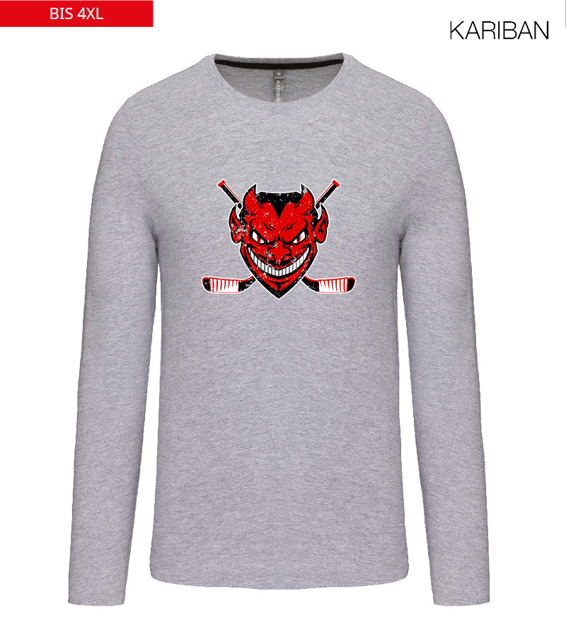 Kariban Herren Langarmshirt Oxford Grey "Uwe Frontprint"