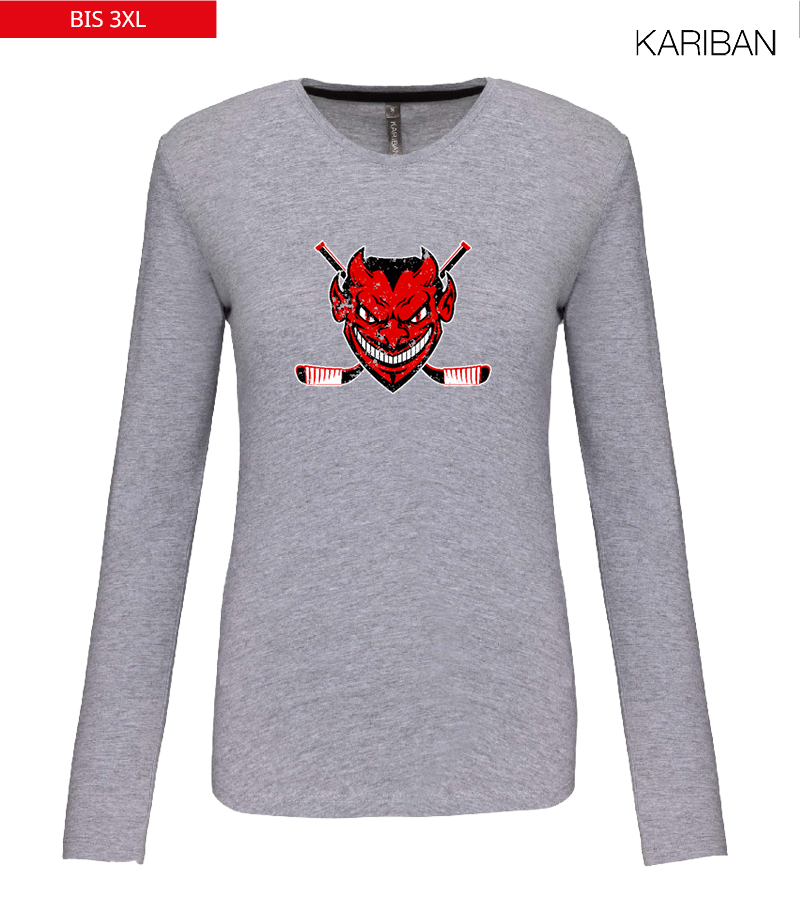 Kariban Damen Langarmshirt Oxford Grey "Uwe Frontprint"